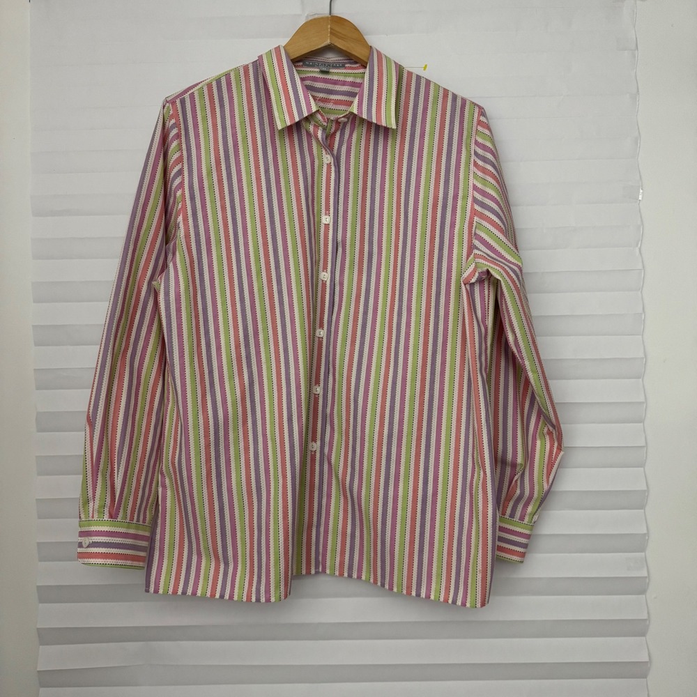 Foxcroft Womens 16 Wrinkle Free Classic Fit Striped Button Down Shirt Rero